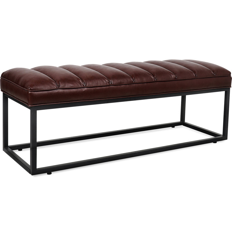 Banc rembourré Pu avec base en métal pour chambre à coucher et entrée - Rembourrage en éponge douce, installation simple, capacité de charge assemblée