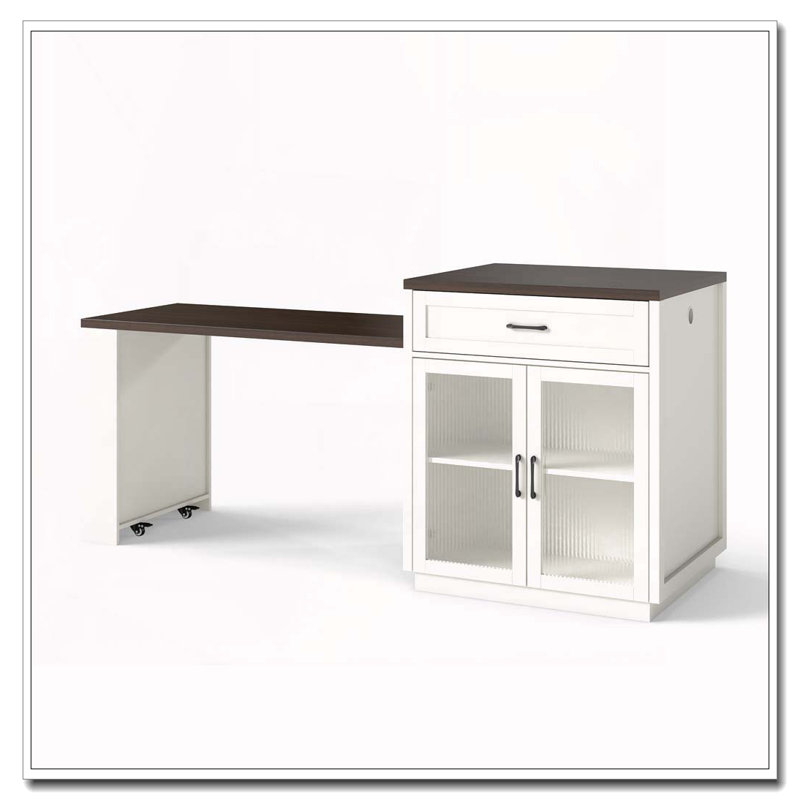 83.1'' Extendable Kitchen Island with Slide Out Table and Storage Racks for 2-6 Person,Kitchen Island with Tempered Glass Doors