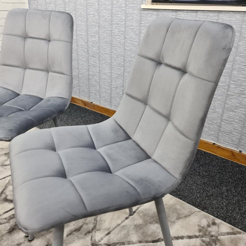 MDF Dining Set with Velvet Chairs & Tufted Velvet Bench, Grey, 75"H x 117"L x 80"W