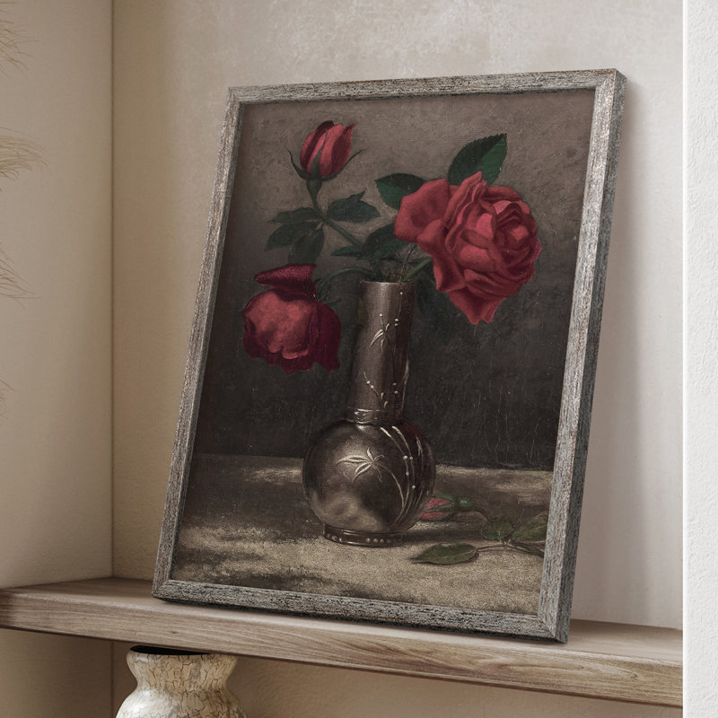 Reproduction florale vintage avec encadrement CCLXIV - bois massif, H 30 po x l 24 po