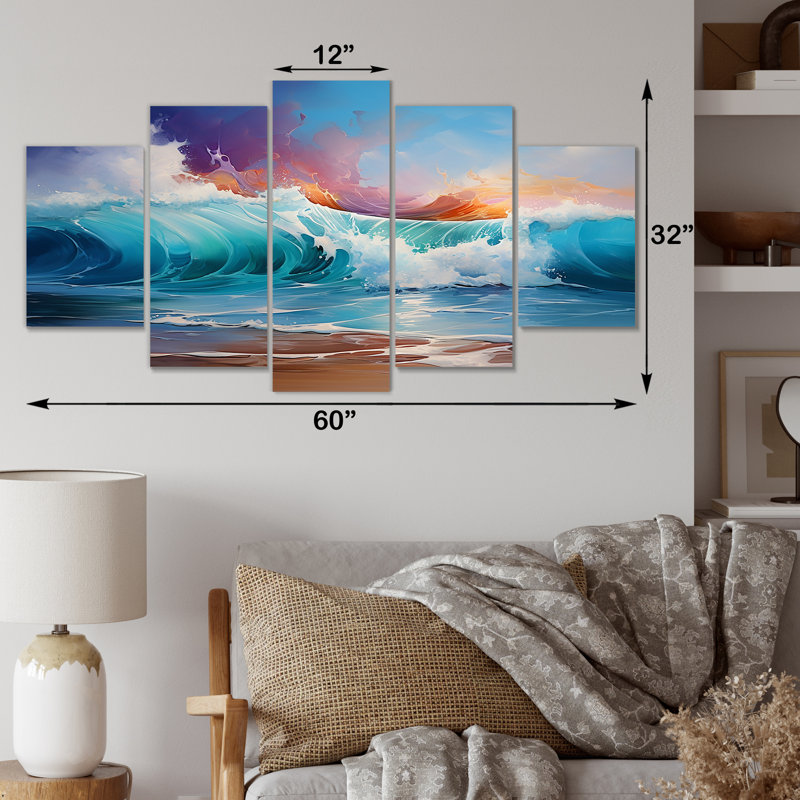 «Shorline Waves Sunset II - Coastal Waves», art mural multi-panneaux