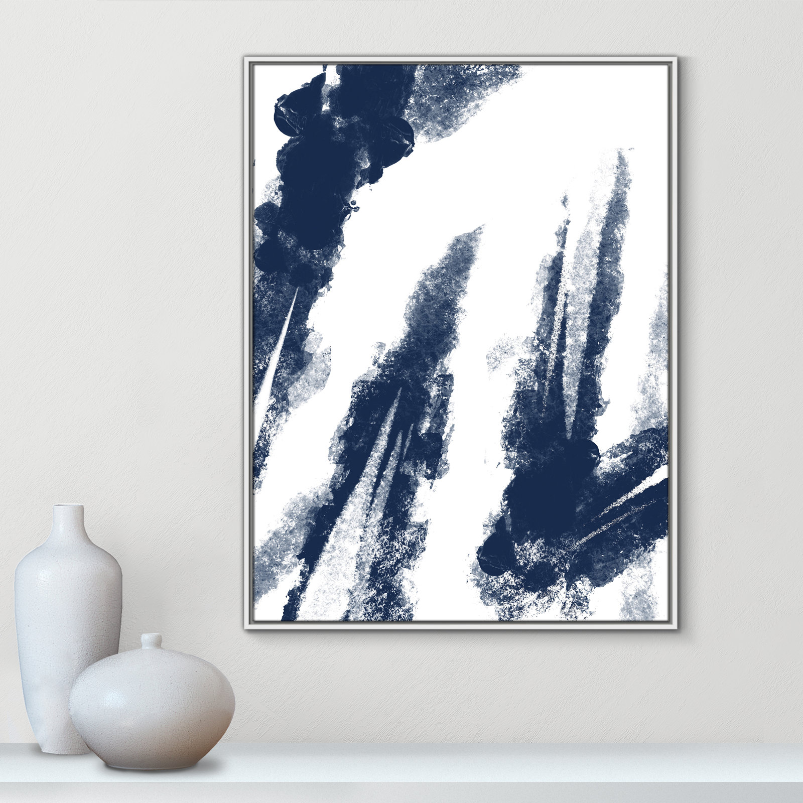 Ferne "Navy Striking Seams 2" Print, 41.5" H x 31.5" W x 2" D, White Framed Canvas