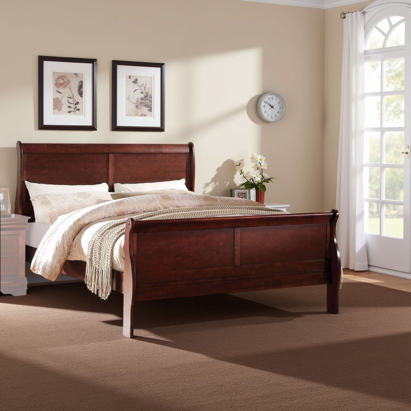 Dubin Low Profile Sleigh Standard Bed,bed frame,platform bed Clearance between Floor & Rail: 10", Full, Cherry