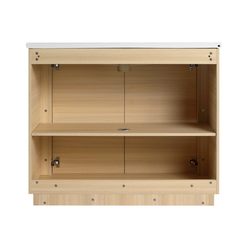 Meuble-lavabo simple 40 po avec plateau en céramique, 40", Chêne blanc Américain