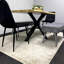 Wooden Brown Dining Table with 2 Velvet Chairs and 2 Grey Padded Benches, Dining Room Furniture-617749617-620915792