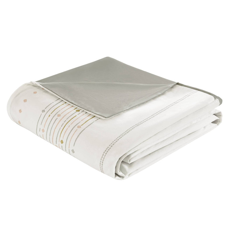 Nea Boho 3-Piece Striped Cotton Duvet Set, Full/Queen Duvet Cover + 2 Standard Shams, Off White/Gray