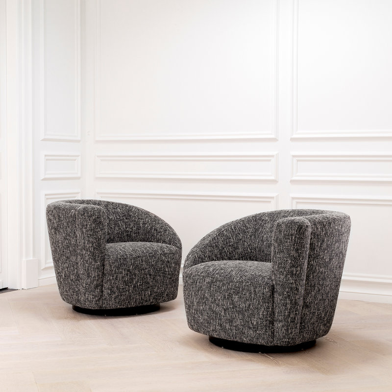 Colin Swivel Barrel Chair, Cambon Black Polyester Blend