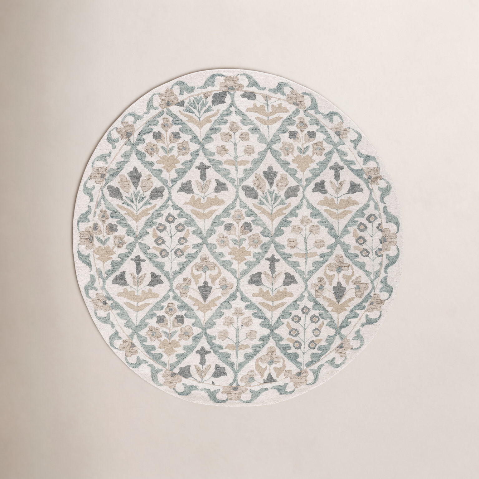 Hand-Tufted Wool Floral Rug, Round 6'