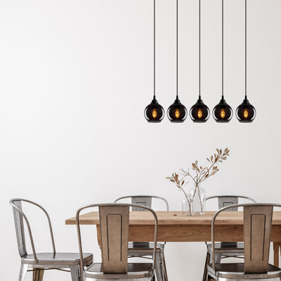 Industrial Scandinavian Chandelier, Fume Finish, 33.5 x 33.5 x 44.9 inches | Metal Body, Adjustable Height, 5 x E27 Sockets (Max 40W) | Stylish Nostalgic Design for Modern Home Décor, Bulbs Not Included