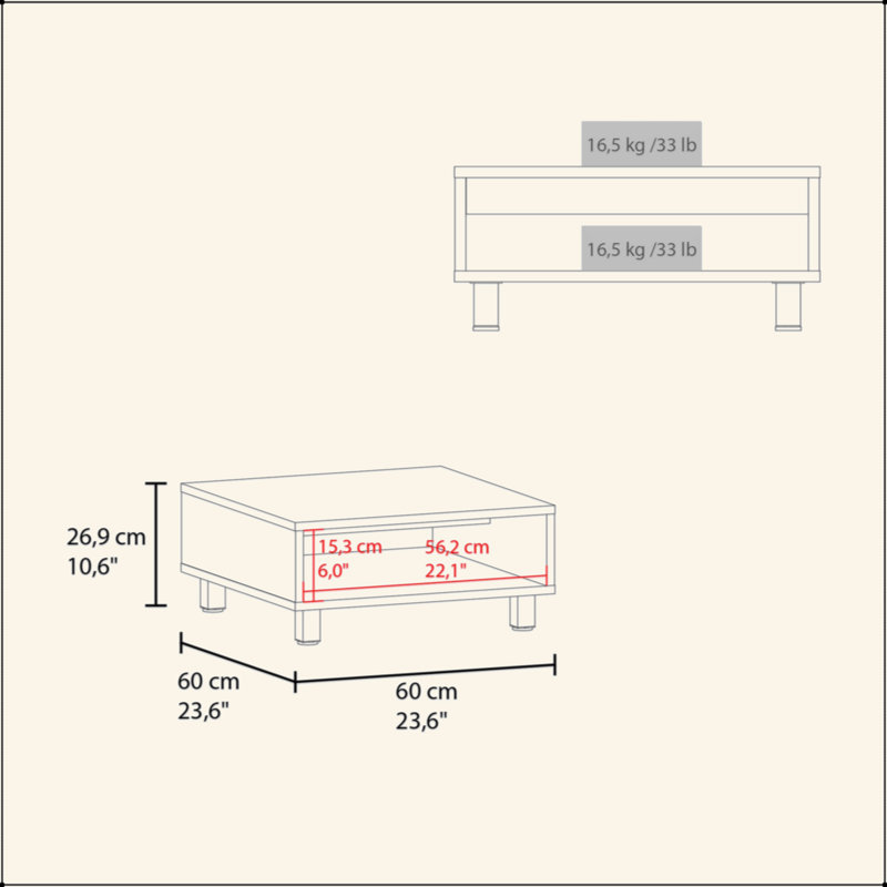 Table basse blanche avec rangement ouvert, Blanc