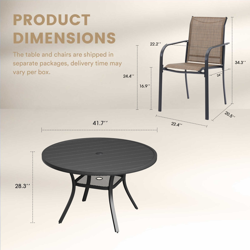 4-Person Outdoor Patio Dining Set, Black/Brown