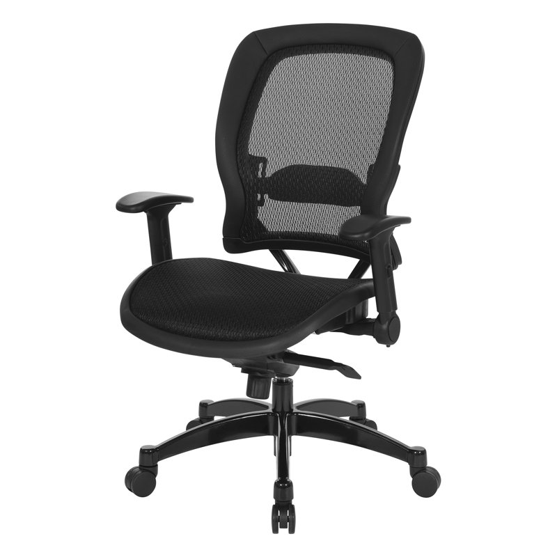 Chaise en maille respirante noire avec accoudoirs rabattables