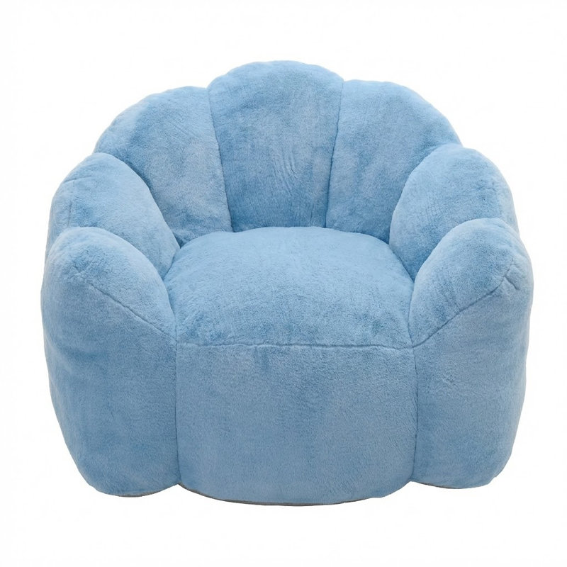Modern Lotus-Inspired Plush Bean Bag Chair with Pull Ring, No-Assembly Lounge Seat for  Bedroom, Living Room, Dorm, Blue