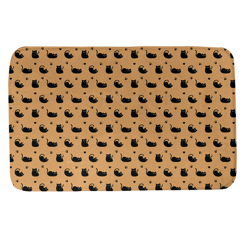 Tapis pour salle de bain chat Leffel, l 17 po x L 24 po, Jaune / Noir