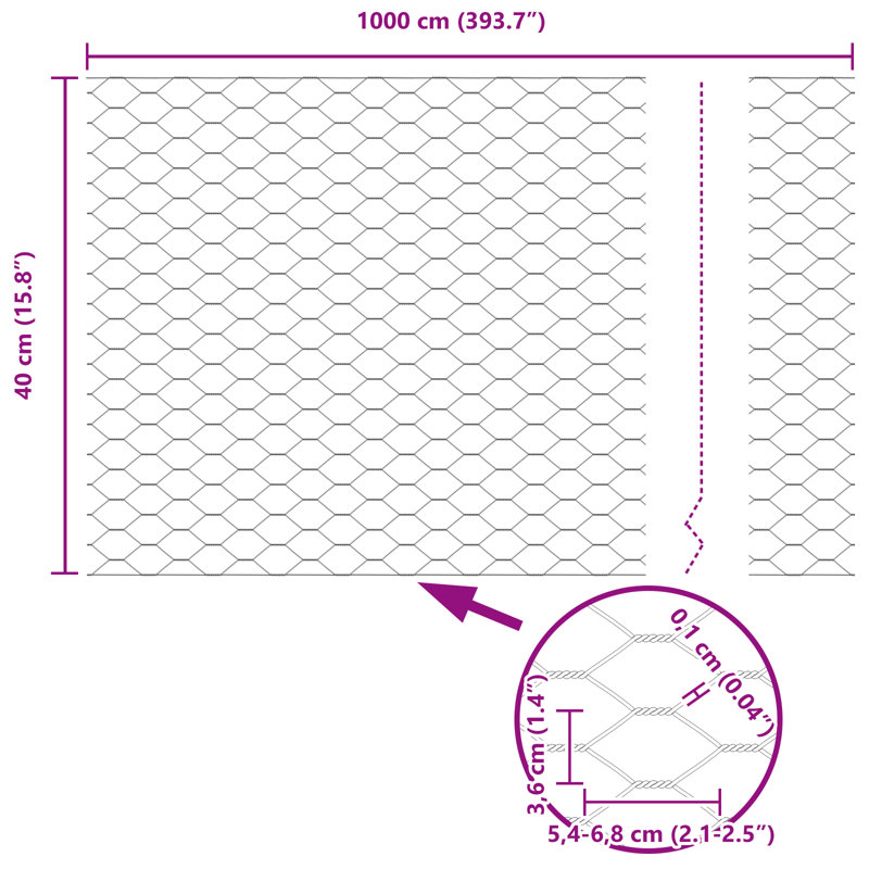 Hexagon Fence Green Steel, 40cm H x 1000cm W