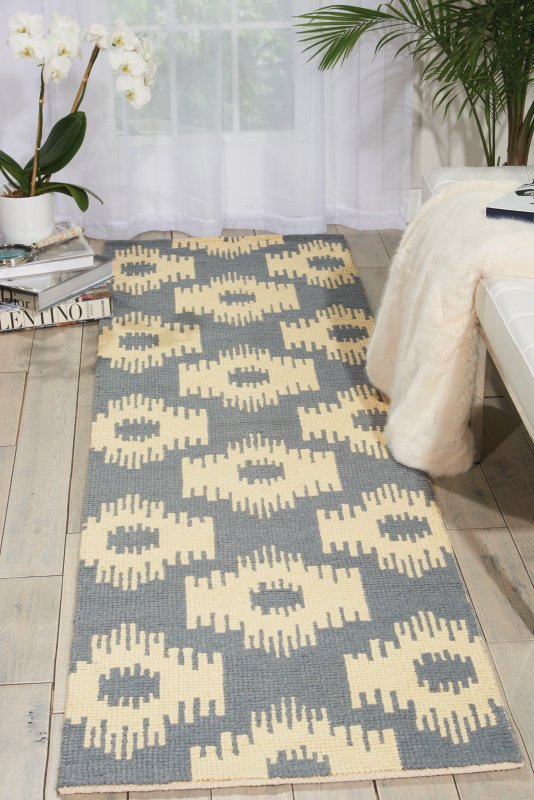 Tapis géométrique en laine tissé à plat à la main Biondi, Tapis de couloir 2 pi 3 po x 8 pi