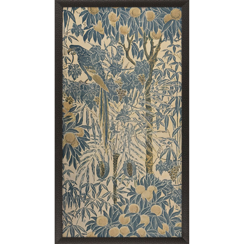 Exotic Elegance Blue and Beige Parrot Poster with Black Frame