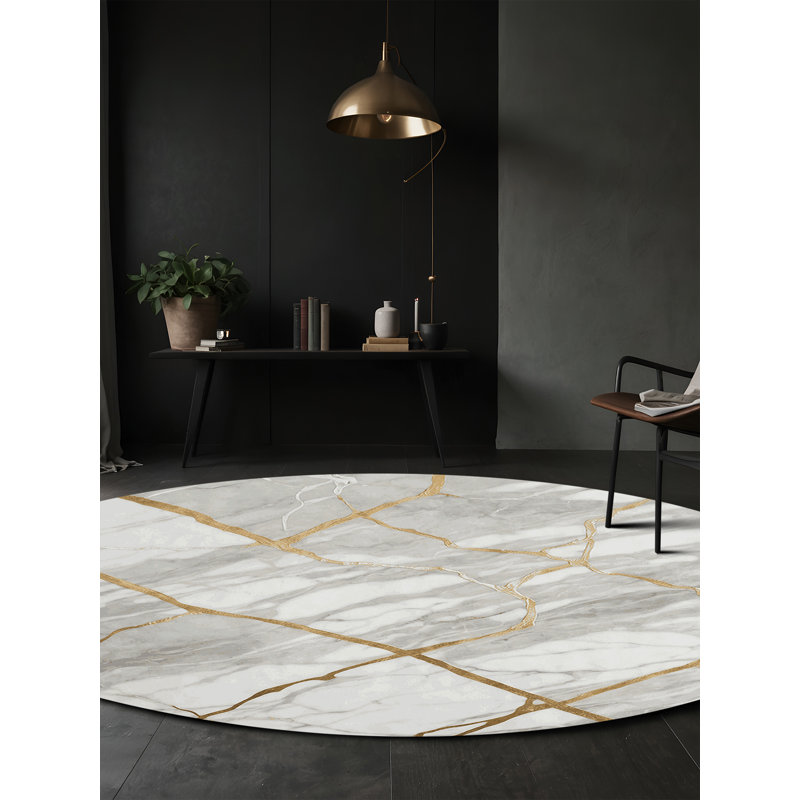 Tapis gris soyeux et moelleux, Rond 6 pi