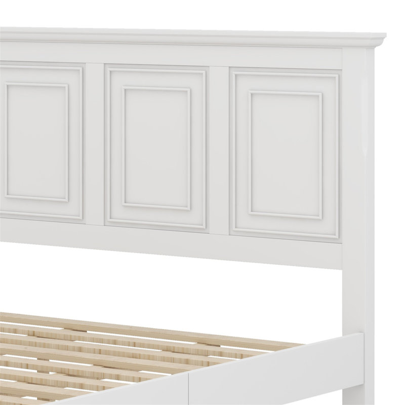 Lit en bois de style champêtre rétro, Blanc, Très grand