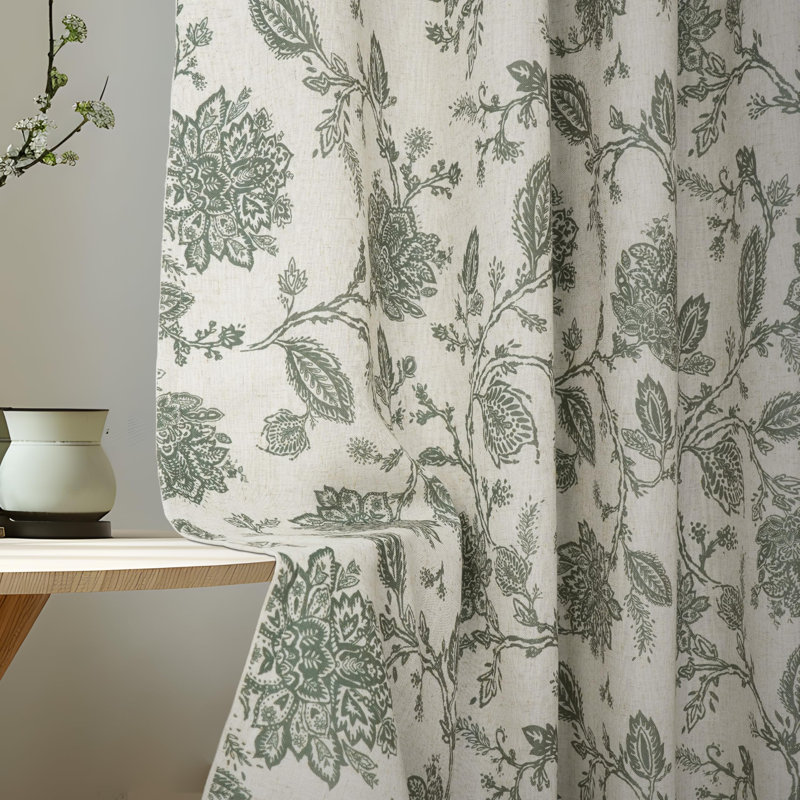 Zawacki Linen Blend Blackout Sliding Panel Pair, Loden Green/Beige, 52" W x 96" L