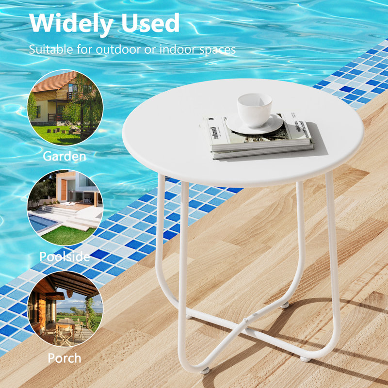 Patio Round Side Table, Modern Industrial Style, White