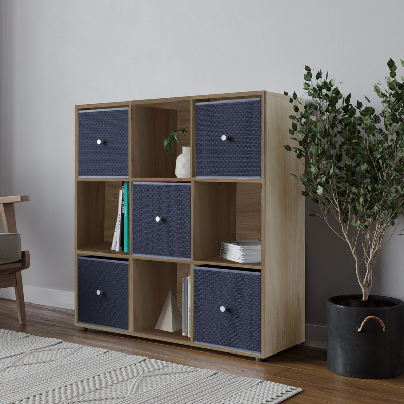 93 cm H x 12 cm W Solid Wood Standard Bookcase, Oak/Navy Blue