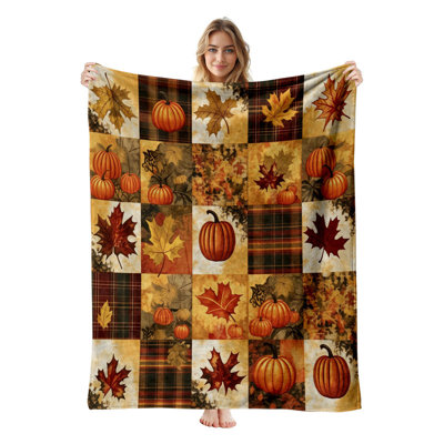 JYK Flannel Fleece Throw Blanket, Lightweight, Breathable, Soft Cozy Warm Plush Microfiber, 50"x60",  Vintage Fall Patchwork