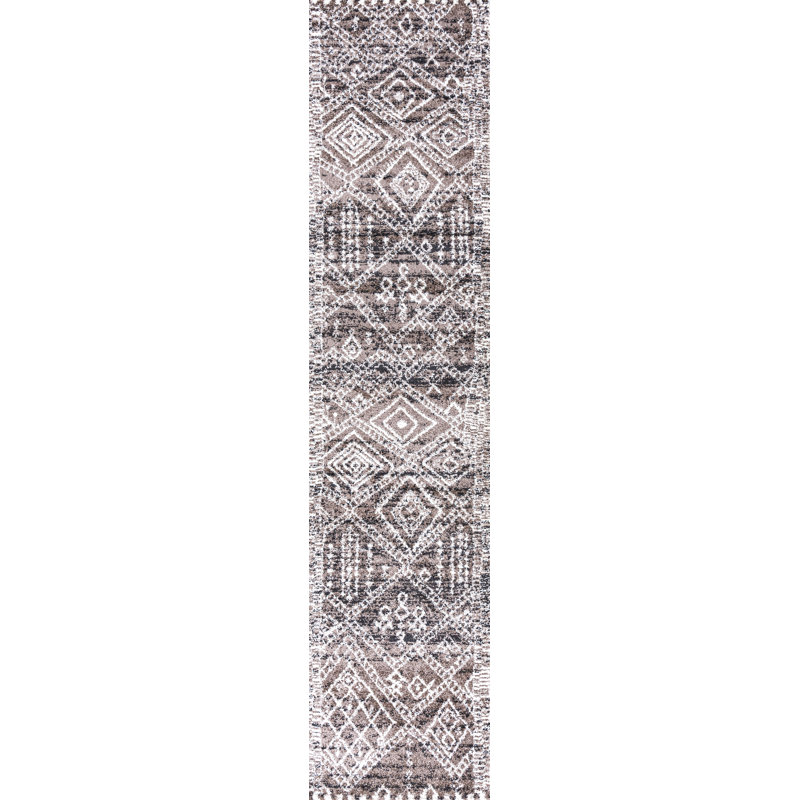 Maghull Modern Tribal Geometric Brown/Ivory Rug, Runner 2' x 10'