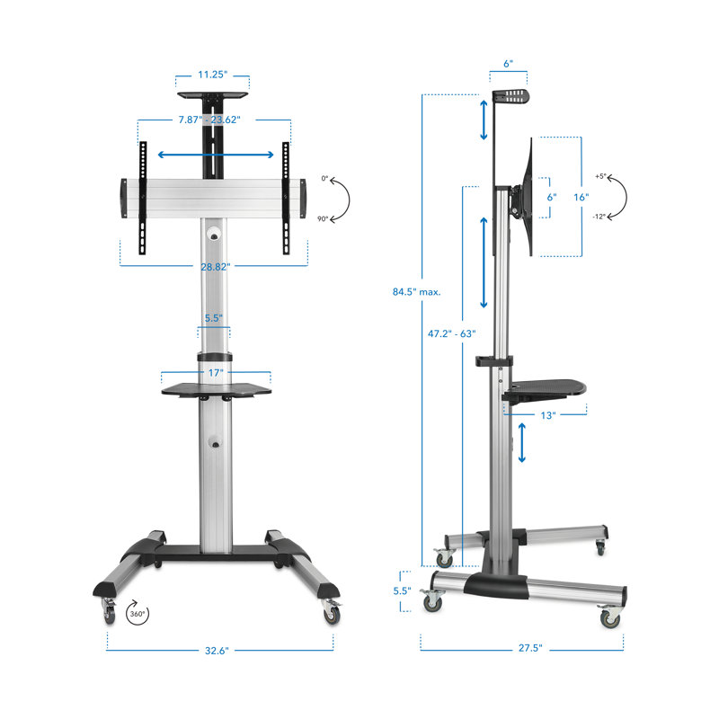 Meuble télé mobile pour téléviseur à écran plat Mount-It | Chariot à roulettes à hauteur réglable pour 32 à 70 po