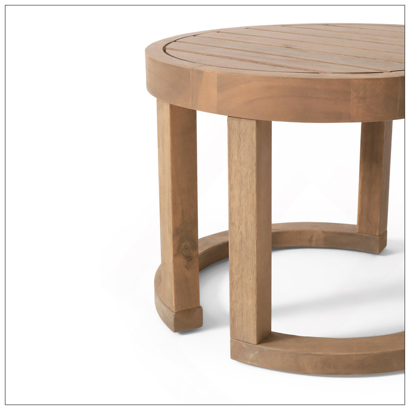 Outdoor Acacia Wood Side Table, 18" Solid Side Table For Patio, Pool, Porch ( Brown Wash)