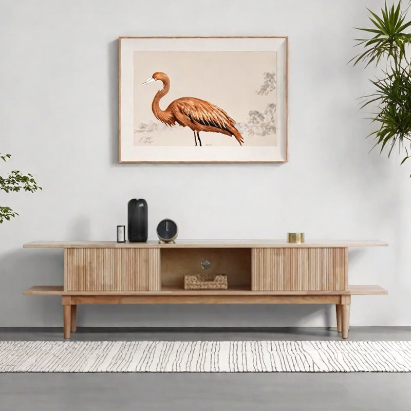 Solid Wood Style Unique Design TV Stand, 17.71"H x 70.86"L x 12.59"W
