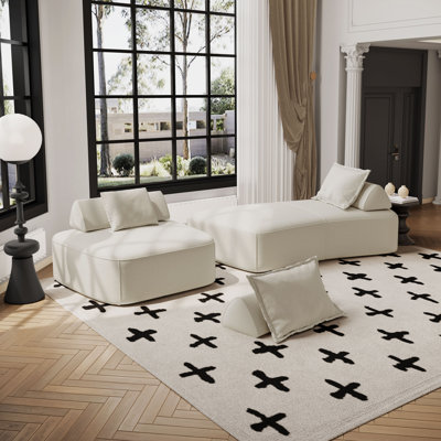 Ensemble de canapé modulaire surdimensionné à compression de luxe, rembourré en chenille avec dossiers amovibles et sièges profonds