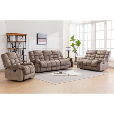 3-Piece Modern and Overstuffed Soft Manual Reclining Living Room Set