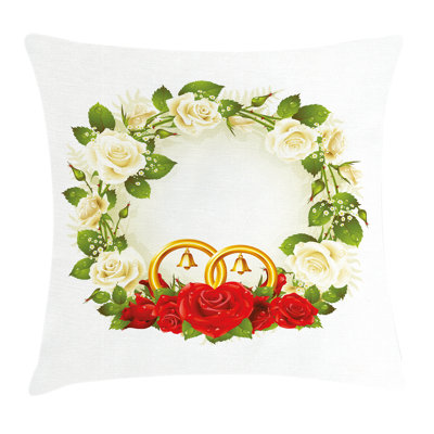 Romance Roses Wedding Rings Square Pillow Cover