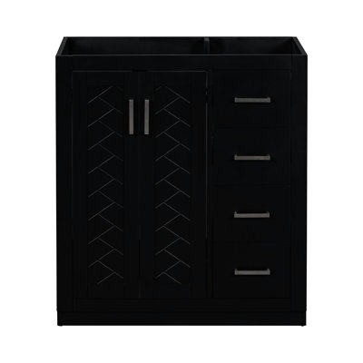 Rangement de salle de bain de 30 po - 3 tiroirs et 2 portes à charnières de style rétro avec design unique - peinture à l'eau