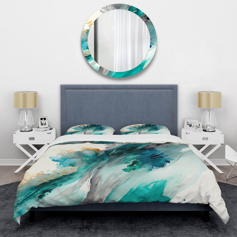 Celebrations In Turquoise Shades Of Blue V - Ensemble de housse de couette à motif abstrait - Microfibre de polyester