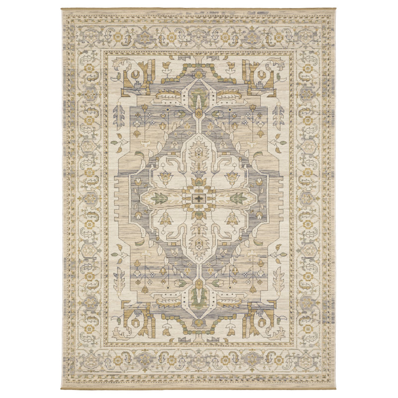Tapis beige / gris en mélange de laine Kuester, Rectangulaire 2 pi x 3 pi