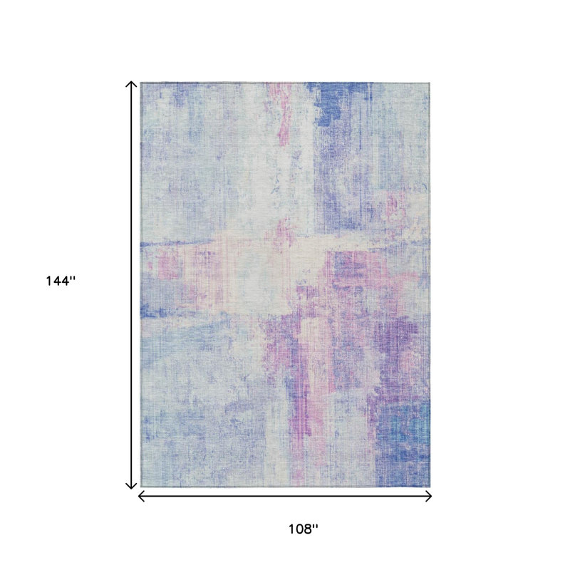 Tapis intérieur/extérieur lavable, motif abstrait bleu ciel et lavande, 2,74 m x 3,66 m