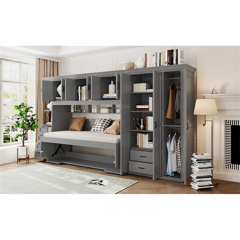 Lit escamotable avec armoire Murphy, Gris