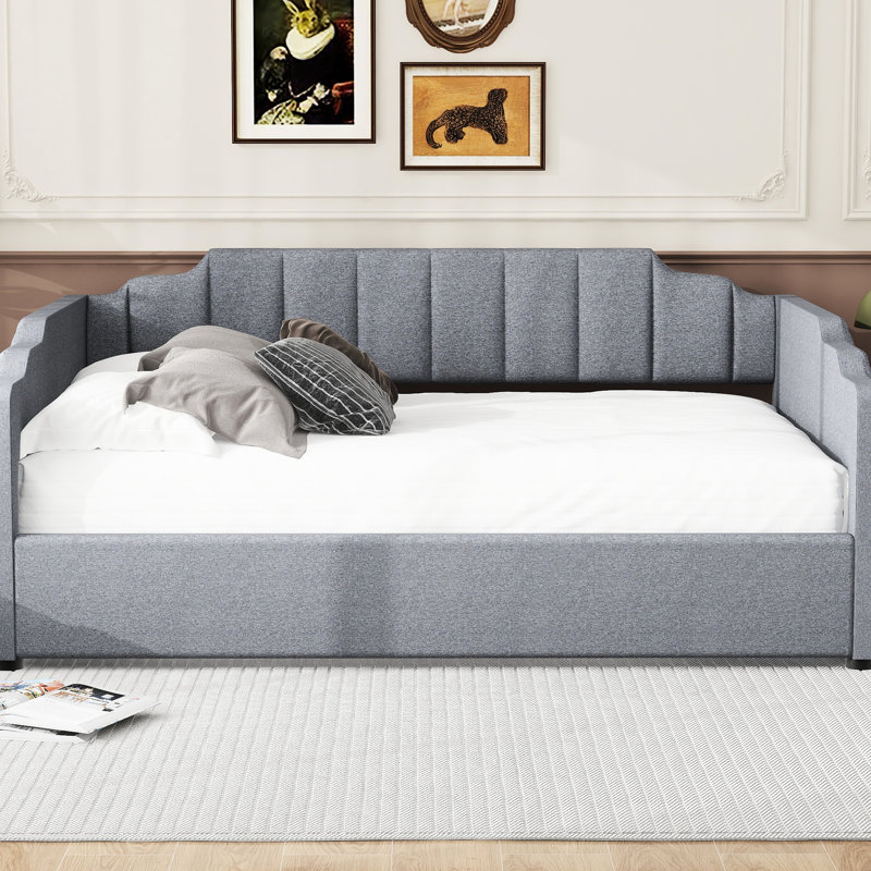 Lit de jour rembourré gris avec compartiment sous le lit, double - option confortable et élégante sous le rangement, ajout de chambre à coucher moderne