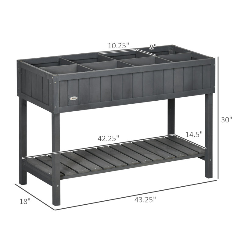Ayaan Wood Elevated Planter, Dark Gray