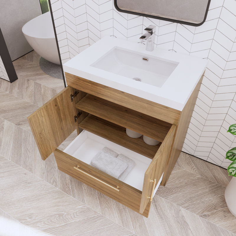 Meuble-lavabo sur pied Maplesville, Chêne naturel