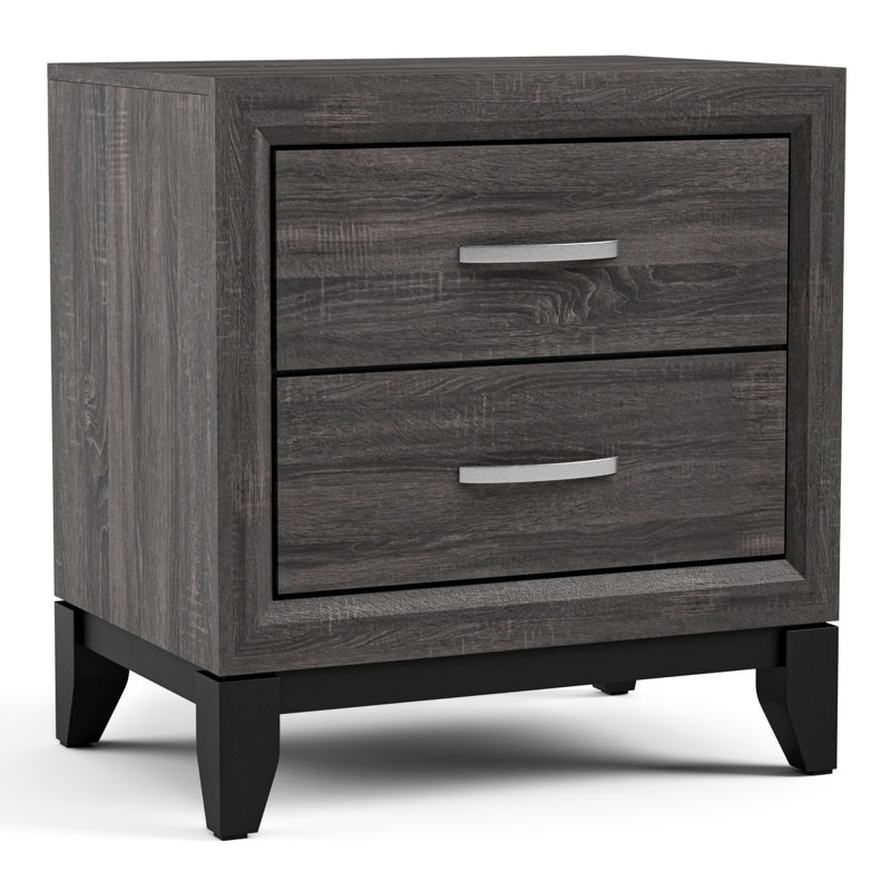 Ferris Beeson 2-Drawer Nightstand, Black/Gray