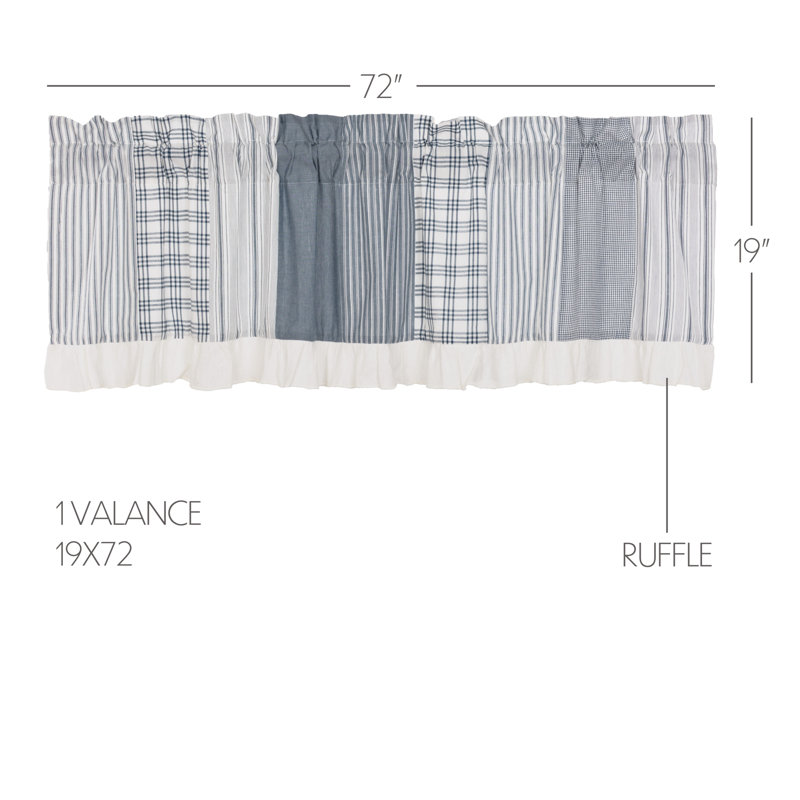 Cantonnière en coton Sawyer Mill, l 72 po x L 19 po, Bleu denim / blanc cassé