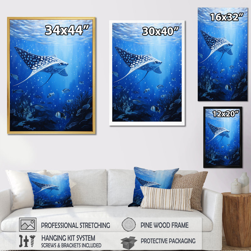 Blue Mystic Abyss Underwater Wolrd, reproduction d'art sur toile, H 44 po x l 34 po x P 1,5 po, Cadre simple argenté