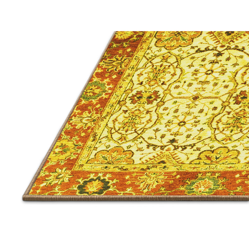Tapis oriental en laine / polyester tissé à la machine Jerame - doré / brun clair / brun, Rectangle 7 pi x 10 pi