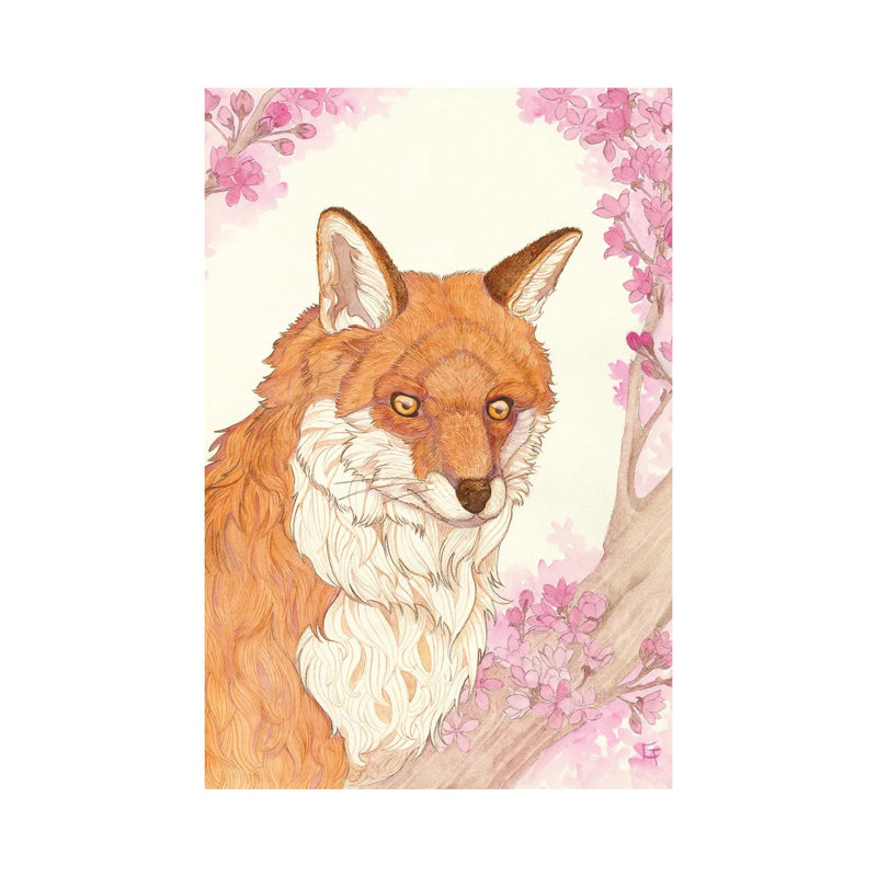Fox And Blossoms by Might Fly Art & Illustration - Wrapped Canvas Print, 20.32 cm H x 30.48 cm W