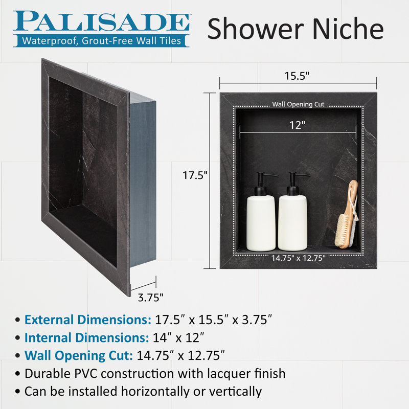 Palisade 17.5 in. x 15.5 in. Vinyl Waterproof Shower Niche Insert, Carrara Marble