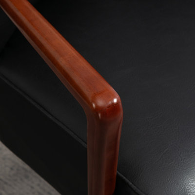 Fauteuil d'appoint rembourré en similicuir avec pieds en bois noir
