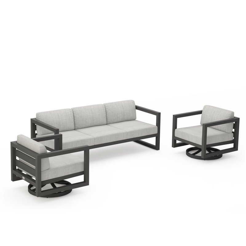Avion 3 Piece Sofa Set With Swivel, Slate, Cast Silver Sunbrella®